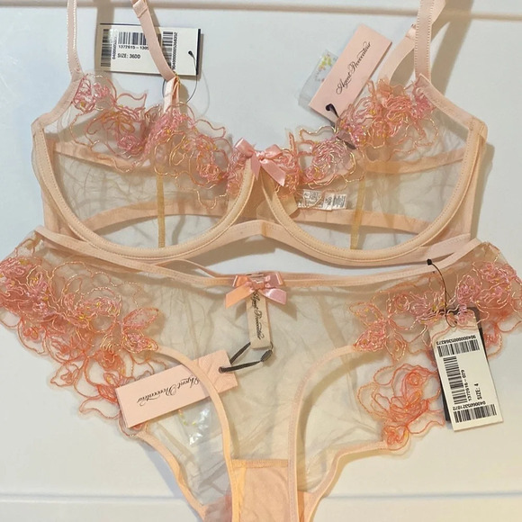 Agent Provocateur Lindie Pink Orange 2-piece Set: Bra 36DD / Brief AP4 Large - Picture 12 of 16